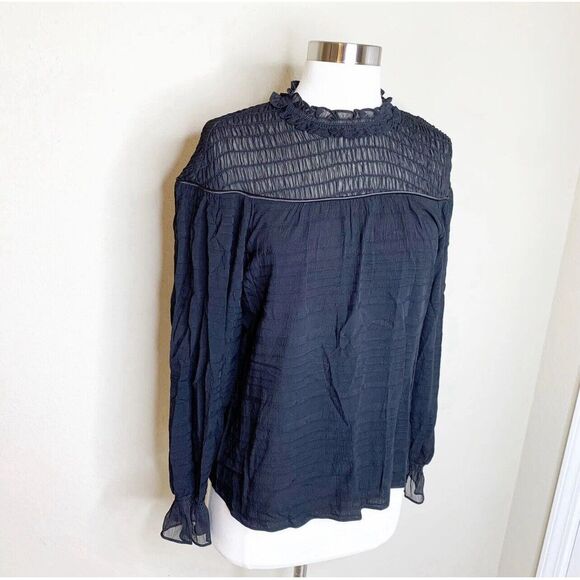 NEW Ramy Brook XS Black Josephine Top Extra Small Sheer Smocked Blouse Boho - Picture 13 of 16